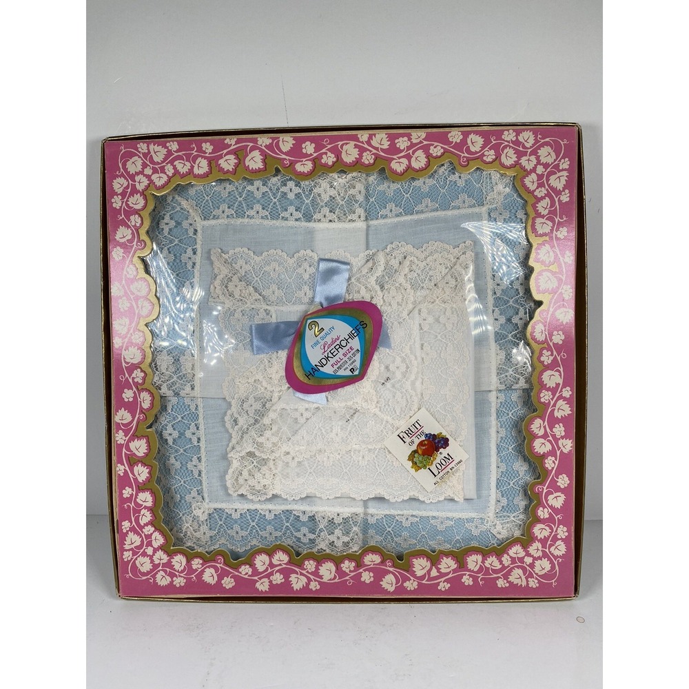Vintage Ladies‎ Lace Embroidered Handkerchiefs Fruit of the Loom New in Box